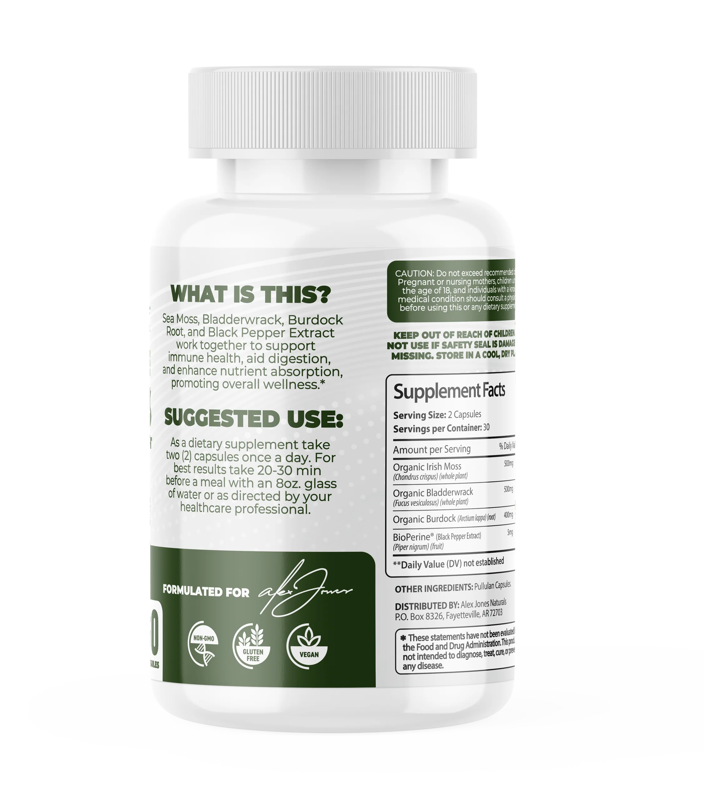Ultimate Sea Moss Capsules With Bladderwrack & Burdock Root (60 Capsules) (30 Servings) - Image 3